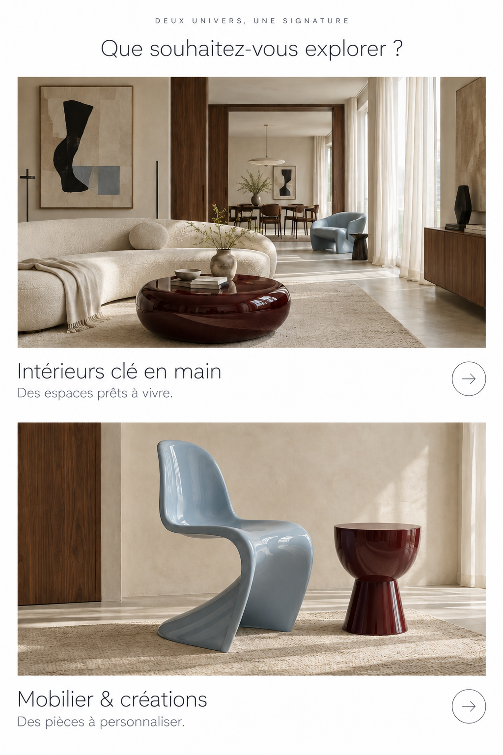 Ambiance d’inspiration : salon crème, bois et accents bordeaux