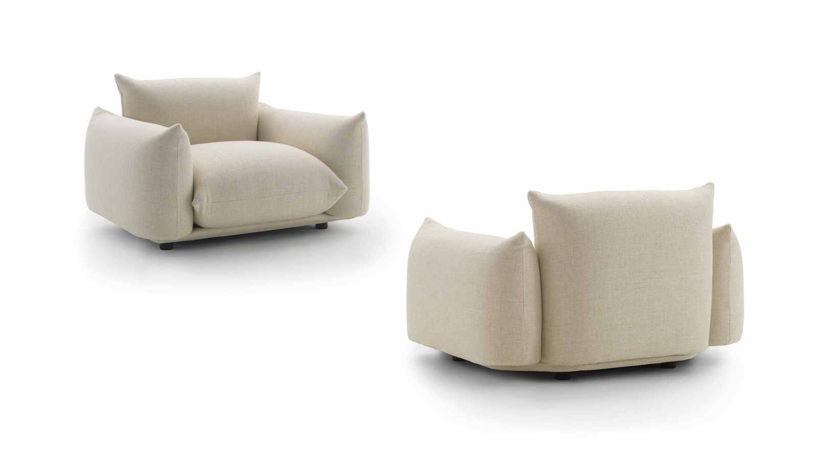 Fauteuil Marenco ivoire, vues de face et de dos
