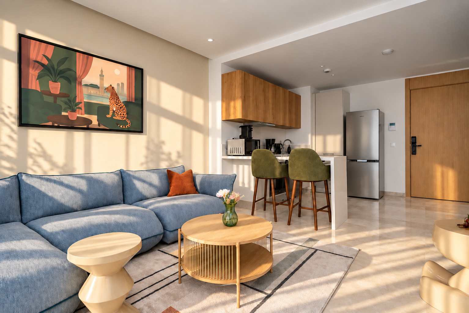 Aménagement intérieur du studio aux bois et bleu grisé : photographie 5, Casablanca