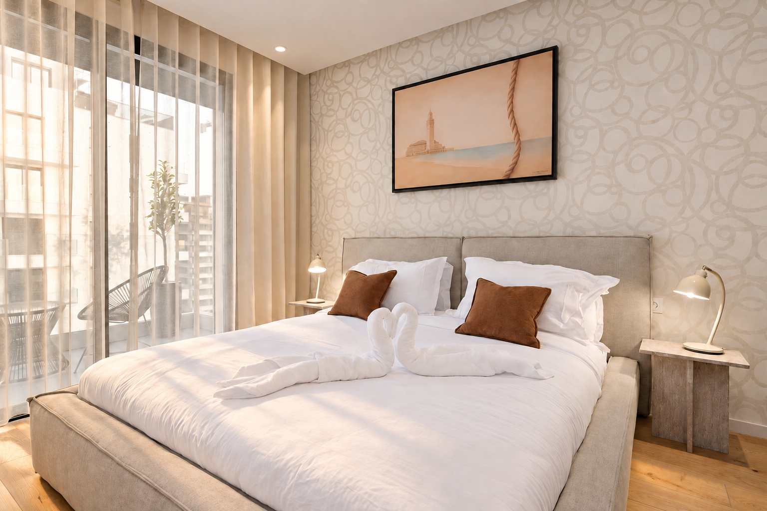 Chambre lumineuse aux tons sable